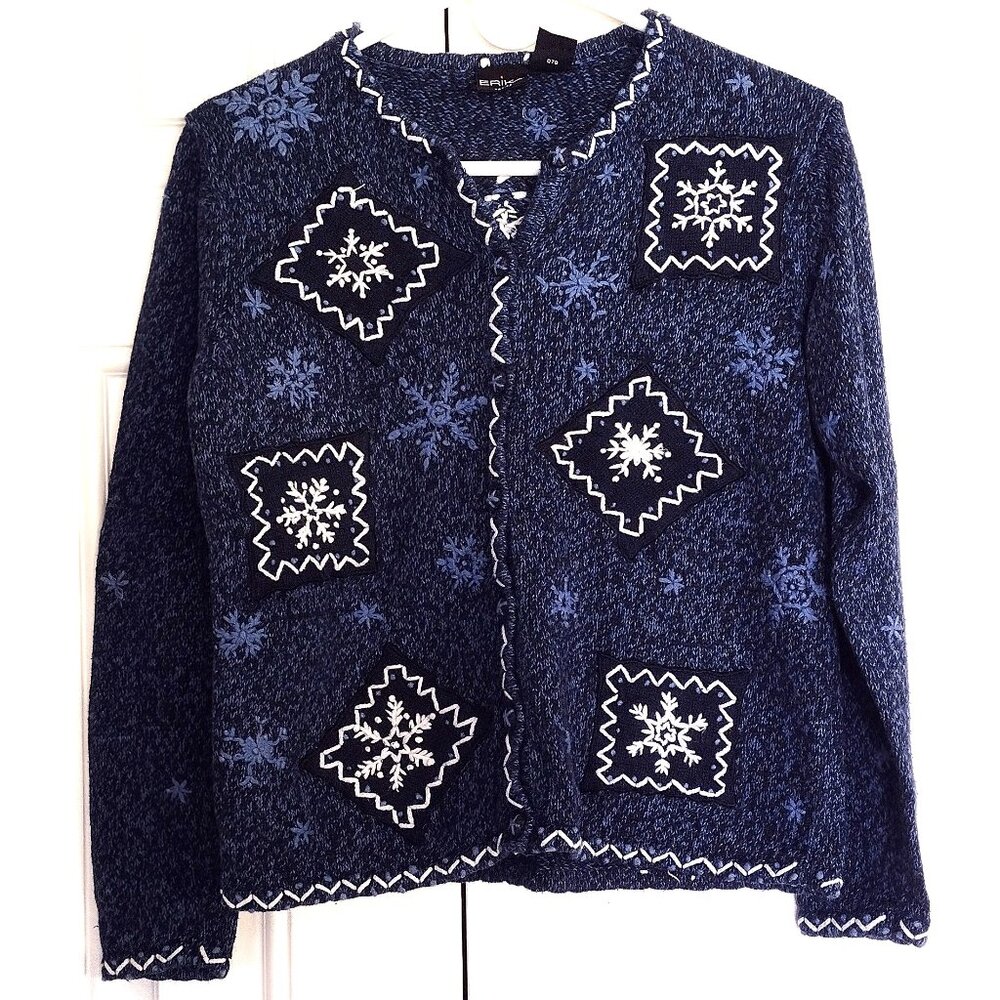 Women's Winter Button-up Sweater by ERIKA - Knit Sweater w/ Snowflakes - PS